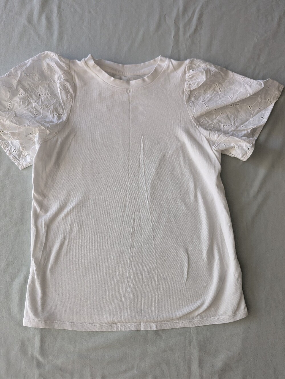 Eyelet Puff Sleeve White Cotton Shirt